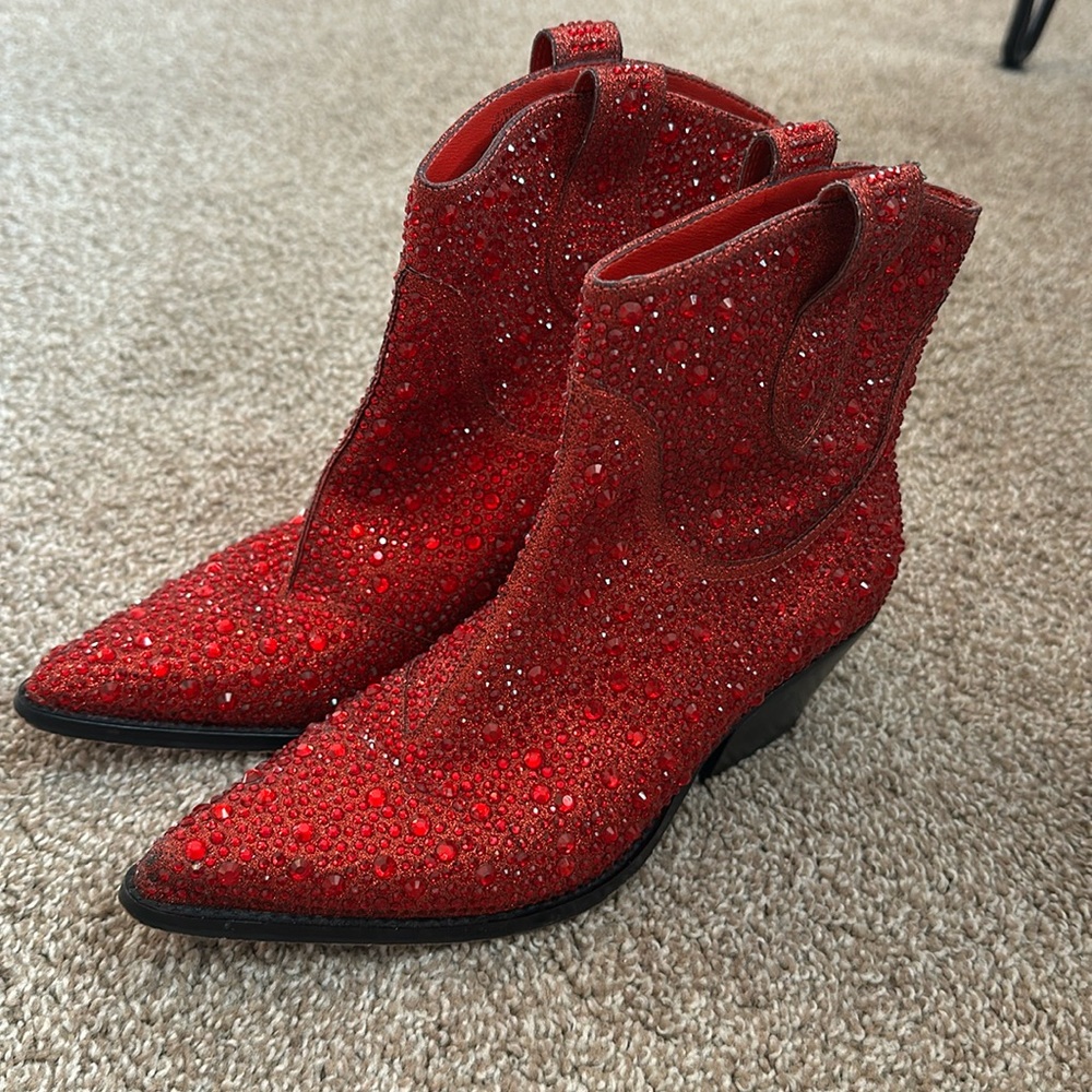 Jessica Simpson Red rhinestone booties